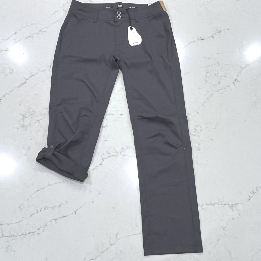 Prana NEW Halle Straight Pant Womens 10 Gray Snap Up Leg Hiking Stretch Outdoor